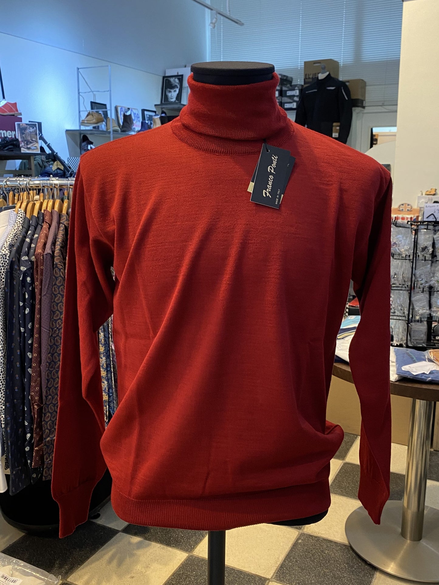 Franco Ponti Merino Mix Long Sleeve Roll Neck Jumper, Burgundy