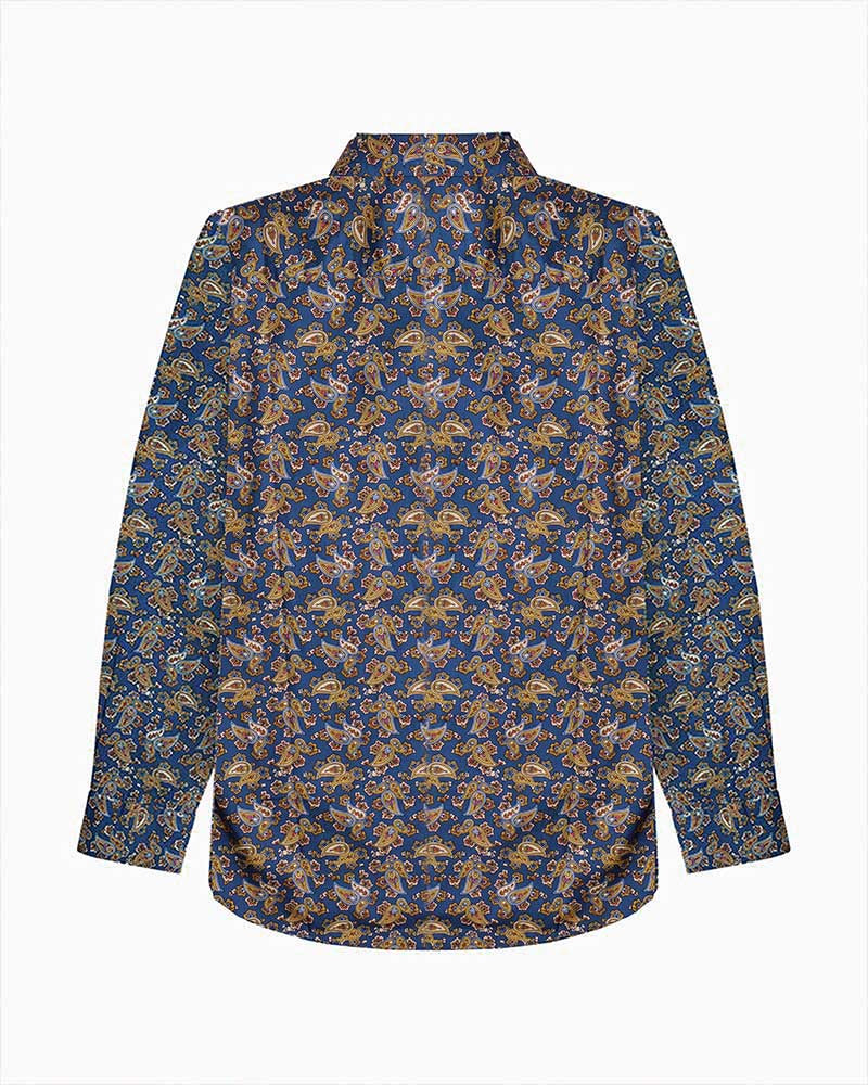 Lambretta Long-Sleeved Paisley Shirt, Navy & Mustard