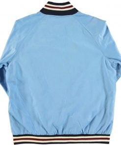 Monkey, Bomber Jacket from Real Hoxton, Sky Blue with Red & White