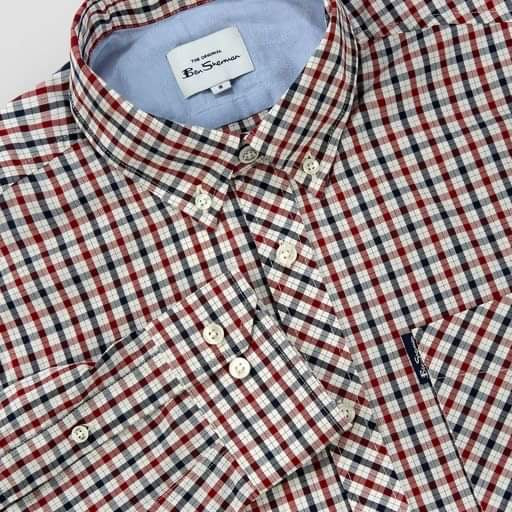 Ben Sherman Long-Sleeved Cotton Checked Shirt, Red