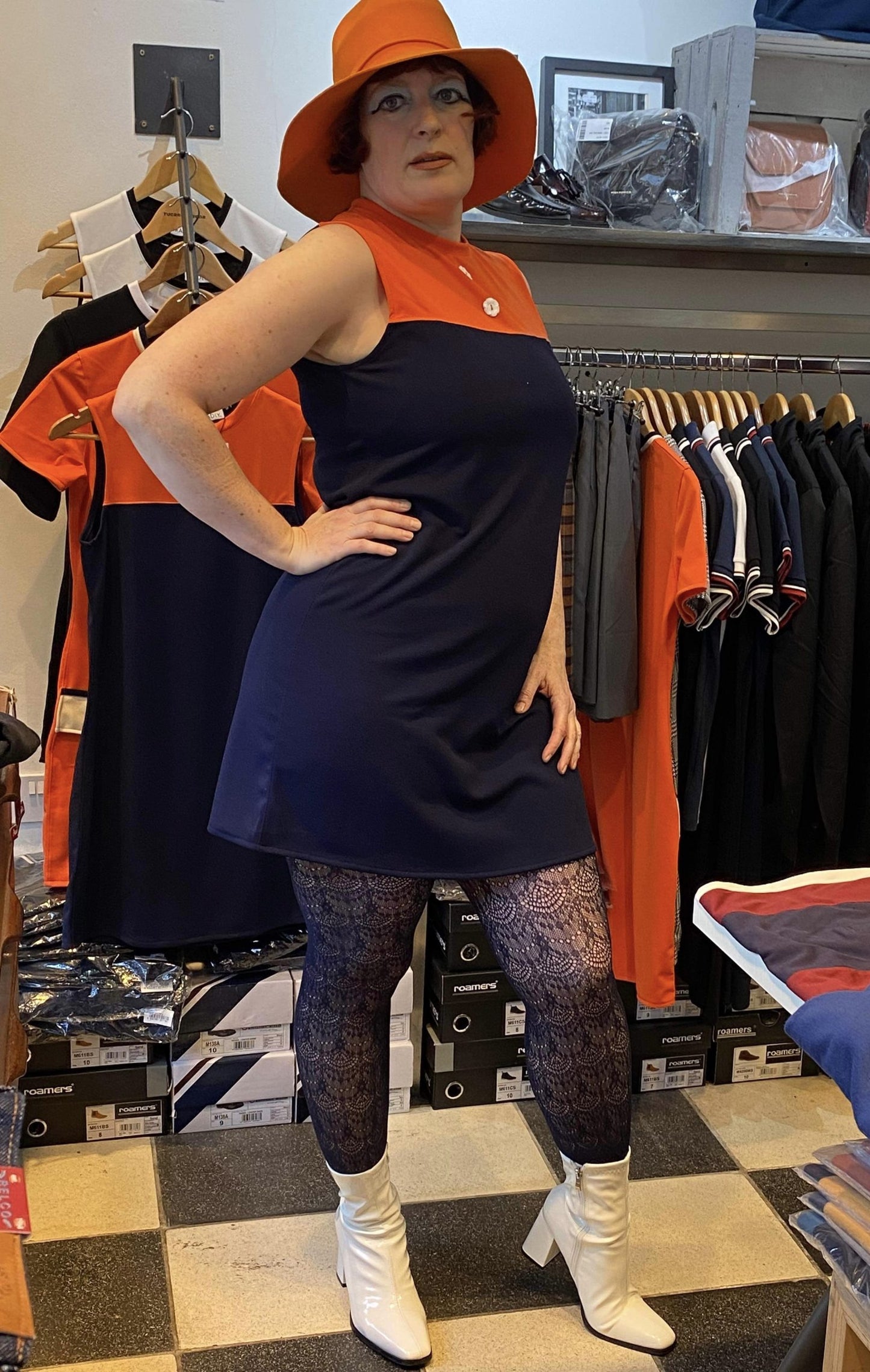 Love Her Madly ‘Layla’ Shift Dress, Orange & Navy