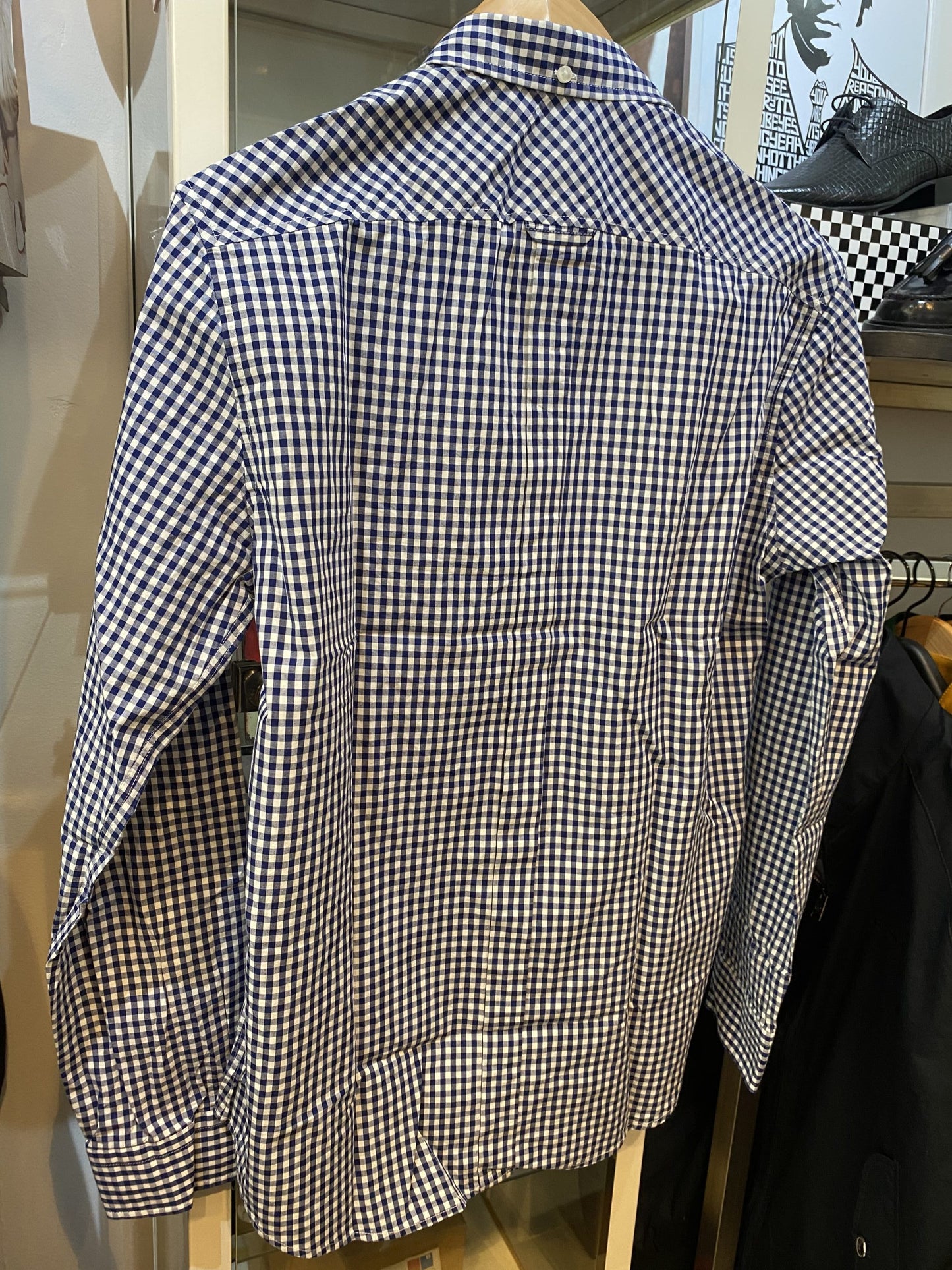 Ben Sherman Long-Sleeved Cotton Checked Shirt, Navy & White