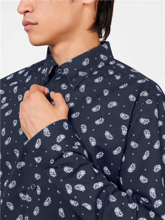 Ben Sherman Dark Navy Paisley Long Sleeved Shirt
