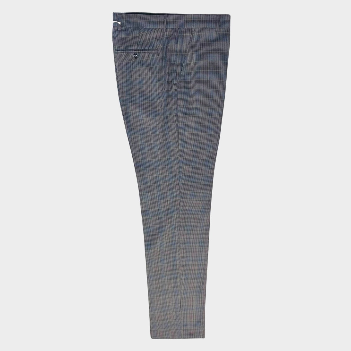 Checked Sta-Press Trousers from Real Hoxton, Metal Grey