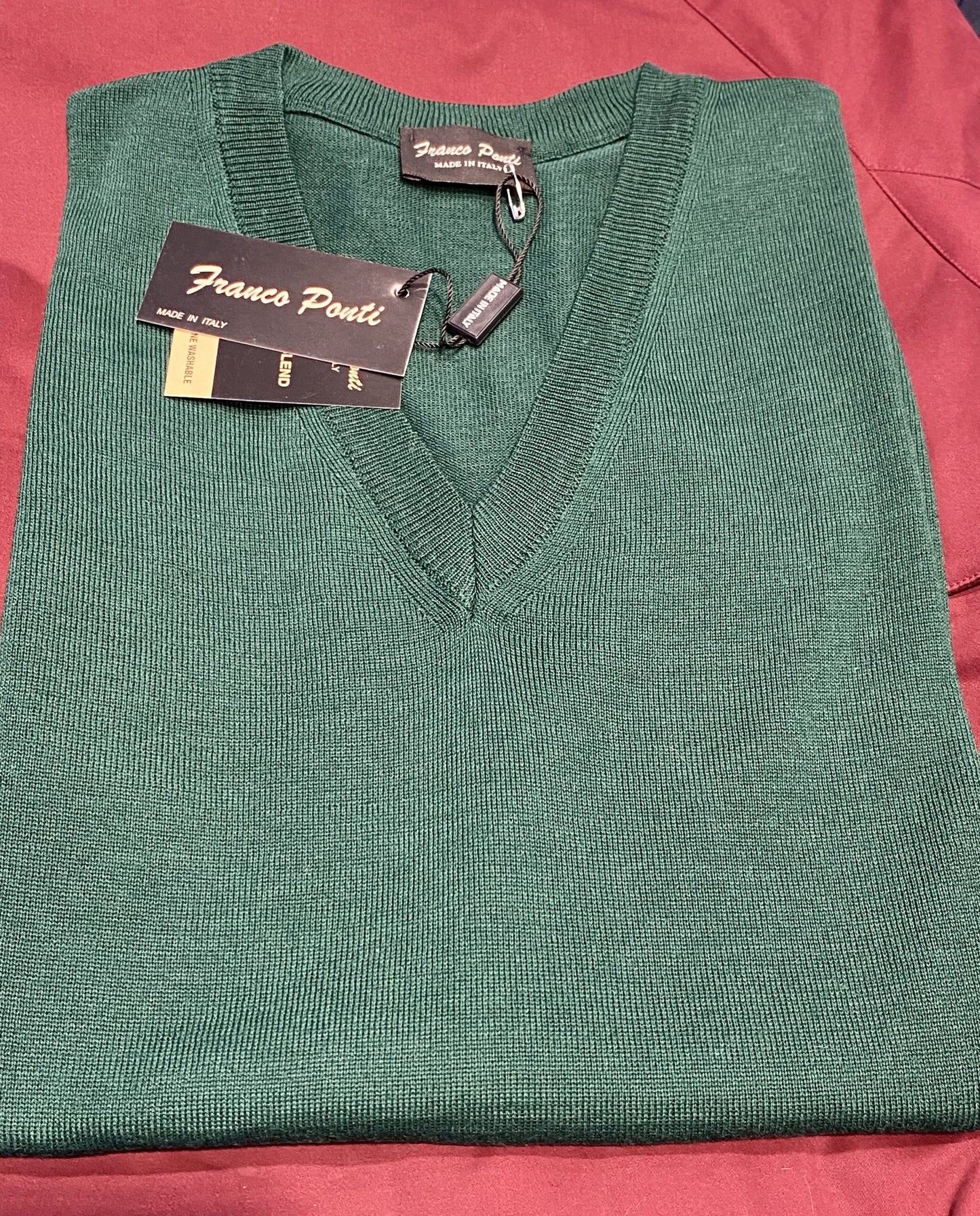 Franco Ponti V-Neck Merino Mix Jumper, Green