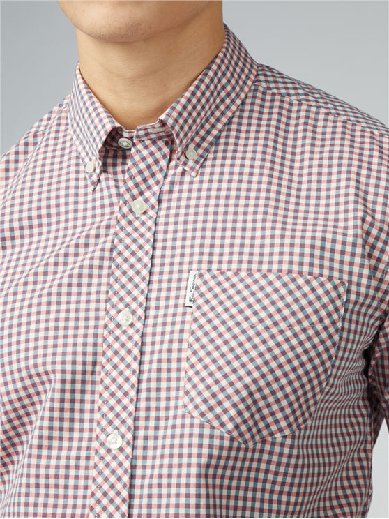 Ben Sherman Short Sleeved Cotton Gingham Shirt, Scarlet