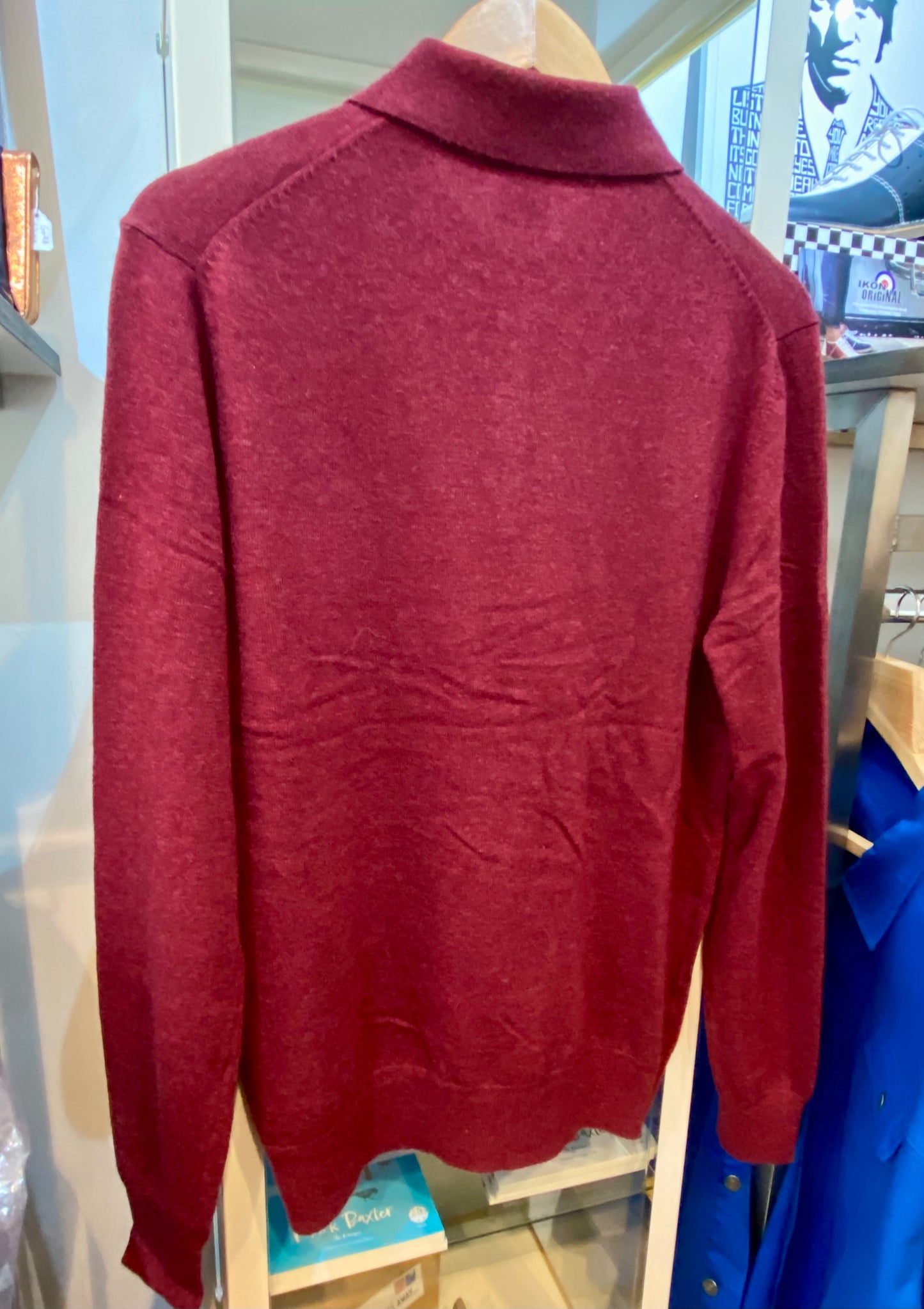 Merc ‘Spey’ Merino Wool Knit Long Sleeved Polo, Burgundy