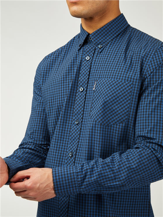 Ben Sherman Long-Sleeved Cotton Checked Shirt, Royal Blue