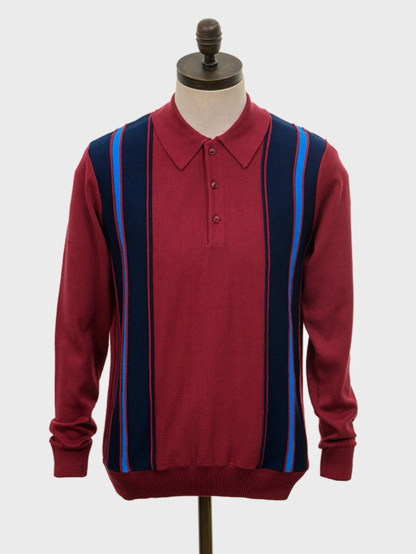 Art Gallery ‘Holmes’ Knitted Polo Shirt, Wine