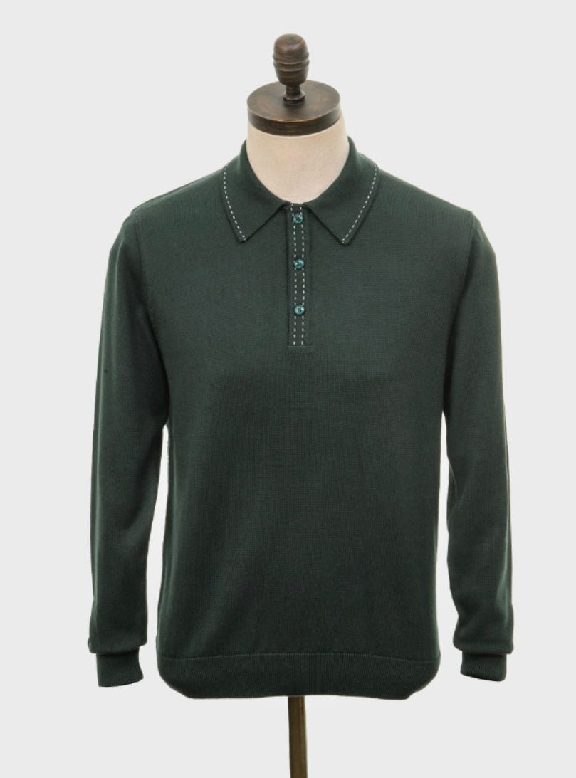 Art Gallery ‘Wharton’ Knitted Polo Shirt, Forest Green