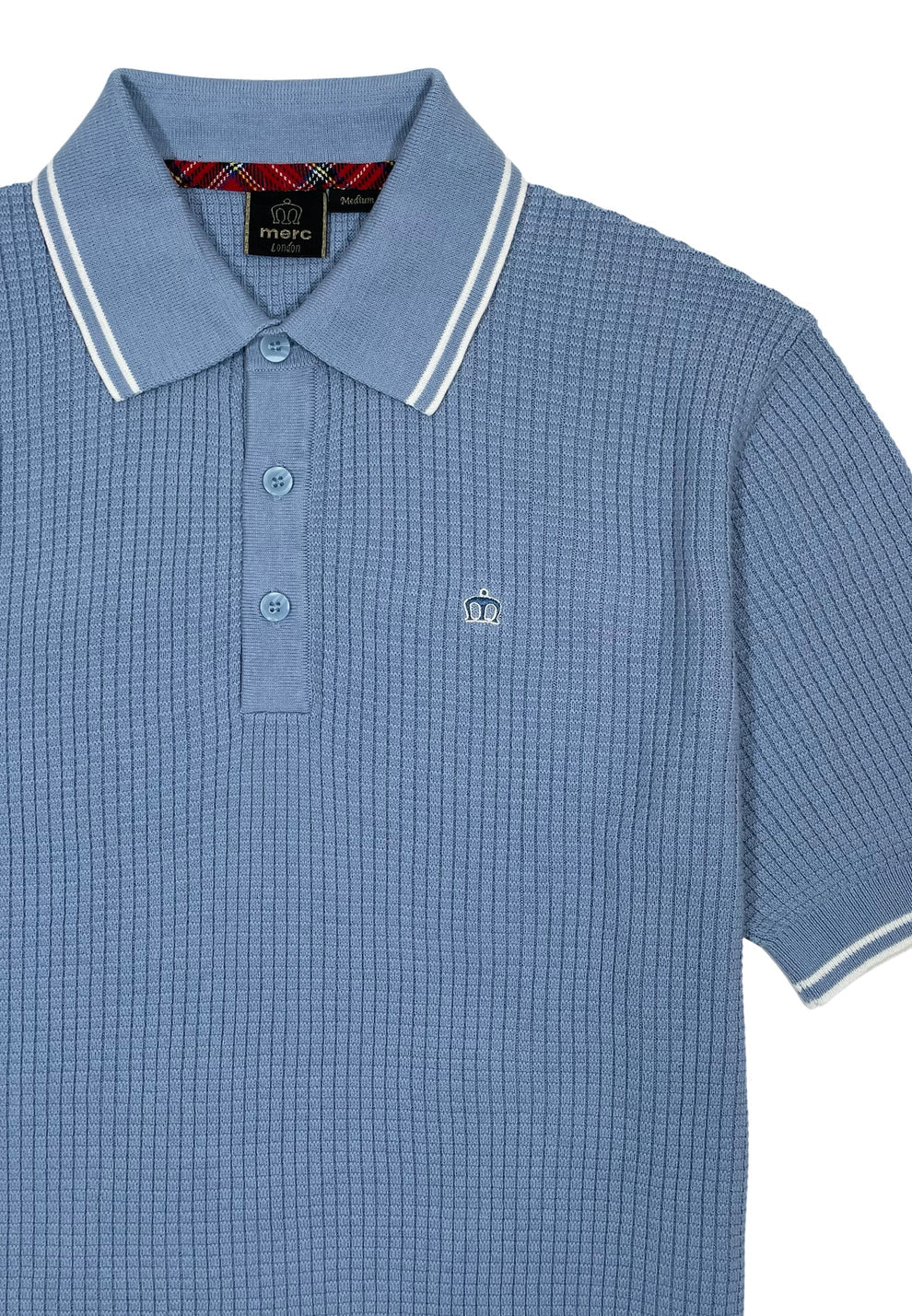 Merc ‘Edmund’ Knitted Polo Shirt, Dust Blue
