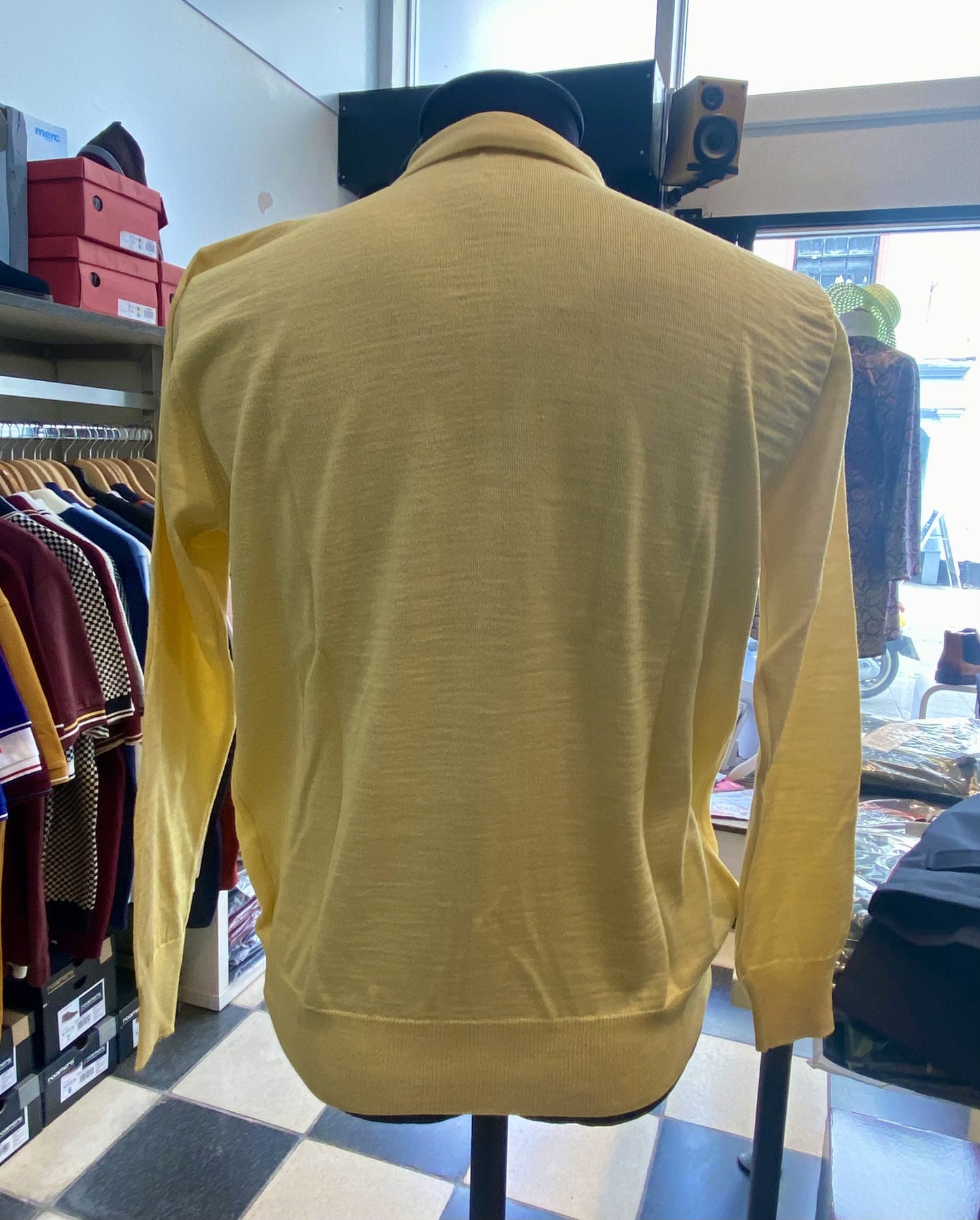 Franco Ponti Merino Mix Long Sleeve Knitted Polo Shirt, Lemon Yellow