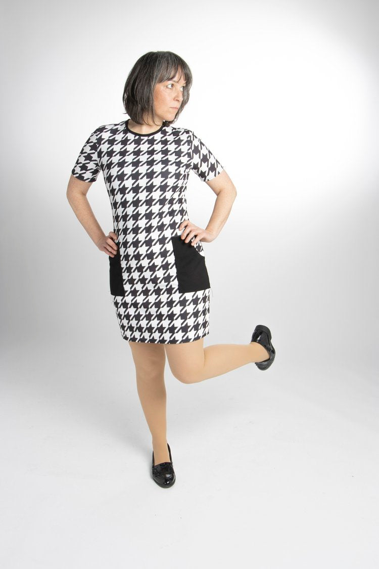 Love Her Madly ‘Shirley’ Black & White Dogtooth Dress