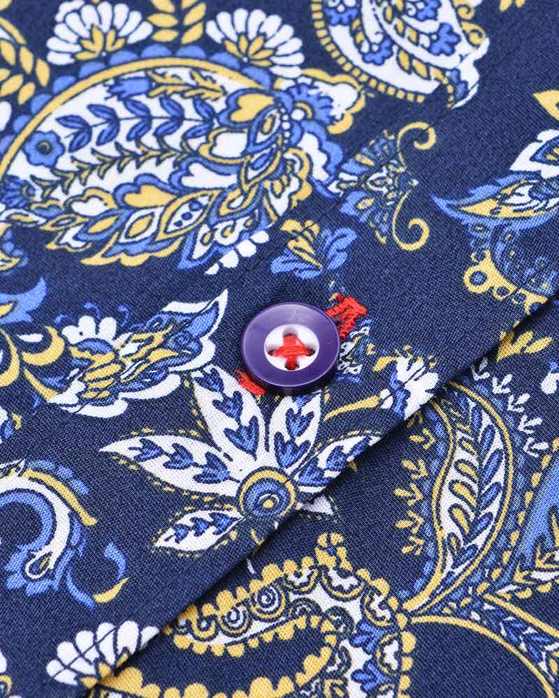 Lambretta Short Sleeved Paisley Shirt, Navy & White