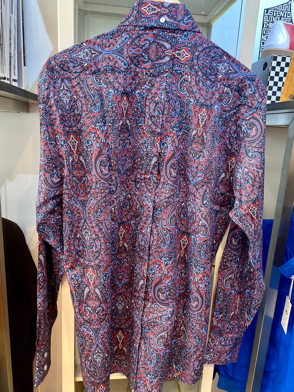 Relco Paisley Cotton Long-Sleeved Shirt, Navy