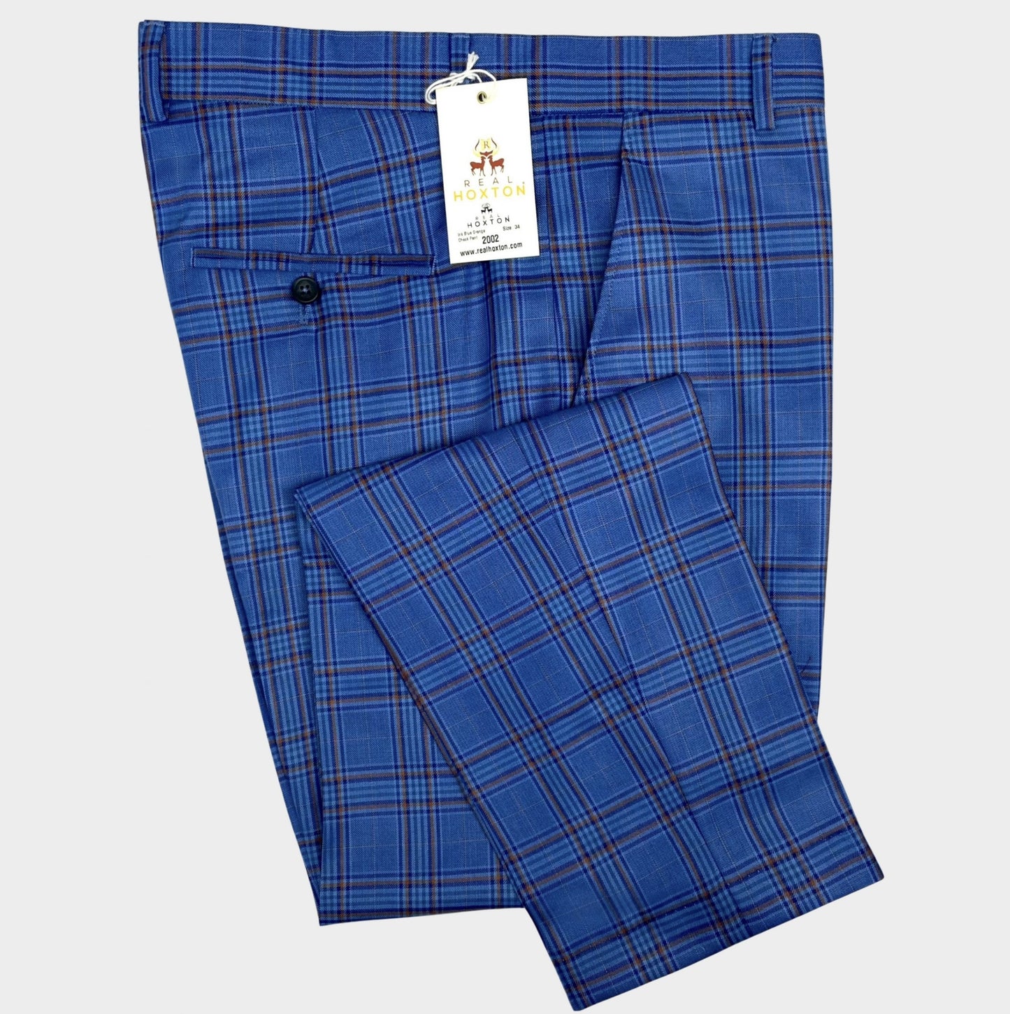 Real Hoxton Ink Blue Checked Sta-Press Trousers
