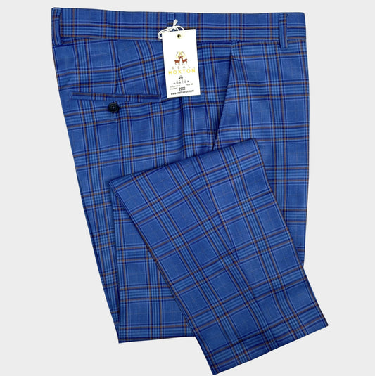 Real Hoxton Ink Blue Checked Sta-Press Trousers