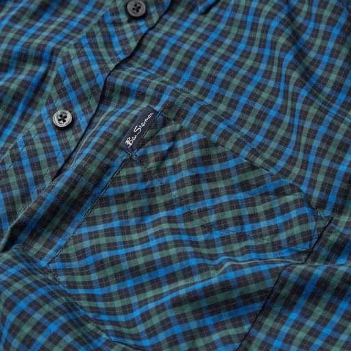 Ben Sherman Long-Sleeved Cotton Checked Shirt, Green & Blue