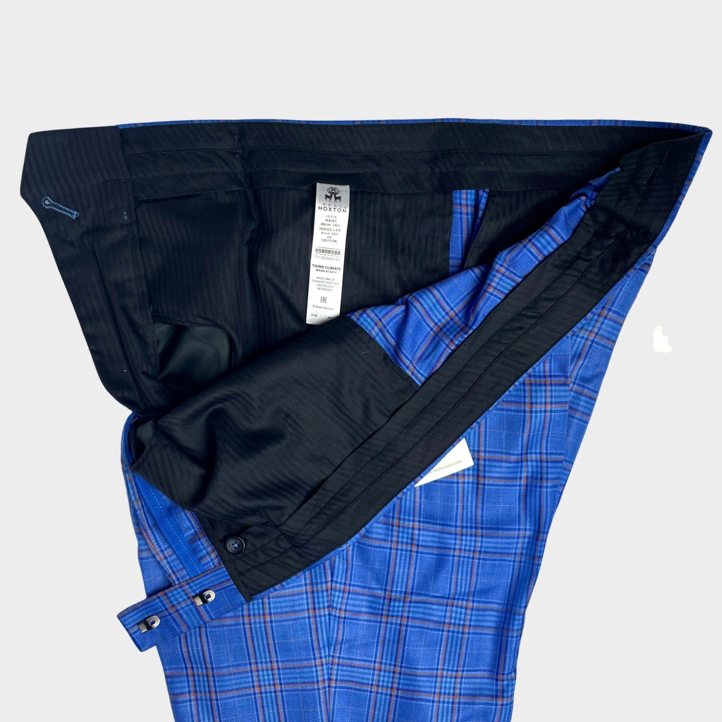 Real Hoxton Ink Blue Checked Sta-Press Trousers