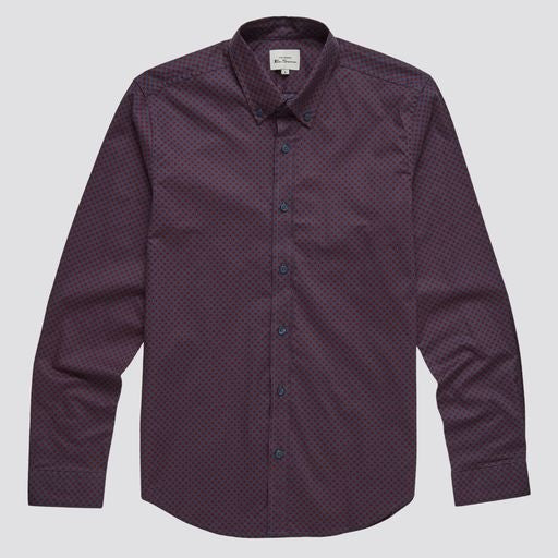 SALE Ben Sherman Long-Sleeved Cotton Patterned Shirt, Red