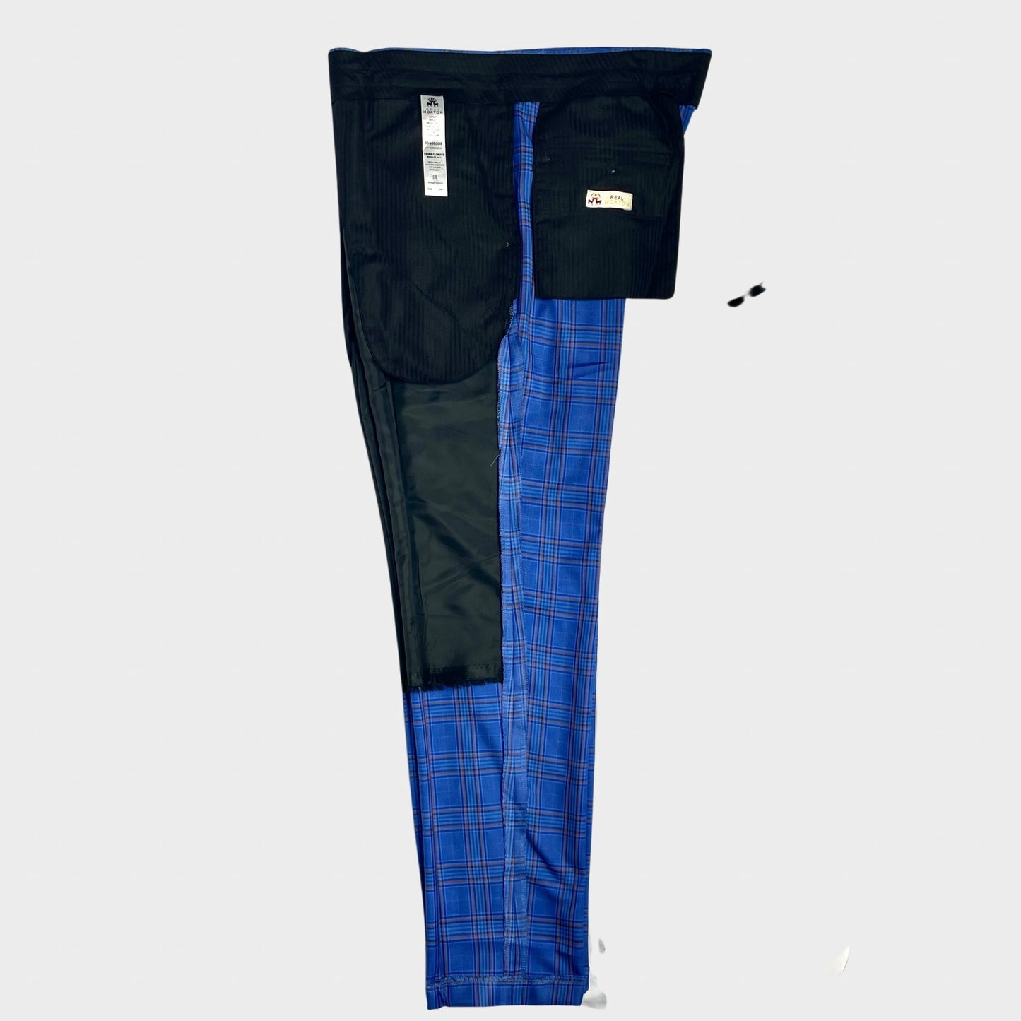 Real Hoxton Ink Blue Checked Sta-Press Trousers
