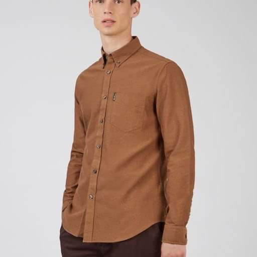 SALE Ben Sherman Long-Sleeved Cotton Oxford Style Shirt, Brown