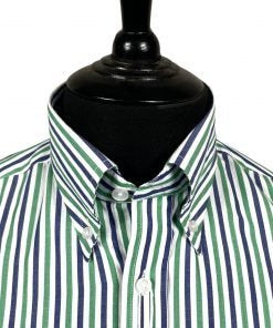 Striped Cotton Long-Sleeved Shirt in Purple, Green & White from Real Hoxton