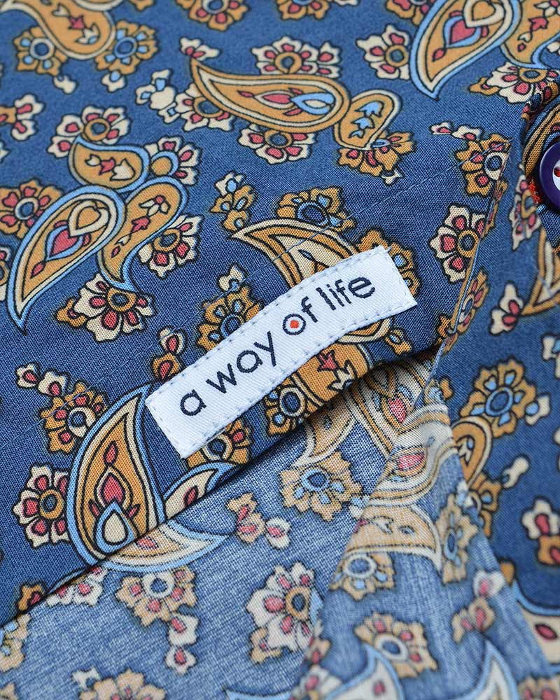 Lambretta Long-Sleeved Paisley Shirt, Navy & Mustard