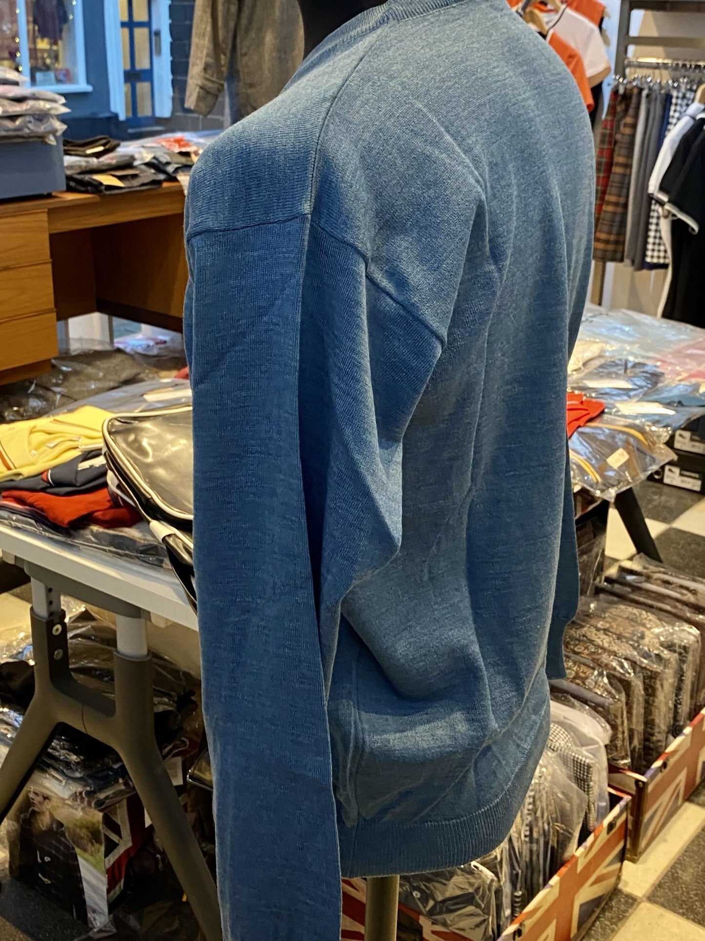 Franco Ponti V-Neck Merino Mix Jumper, Denim Blue