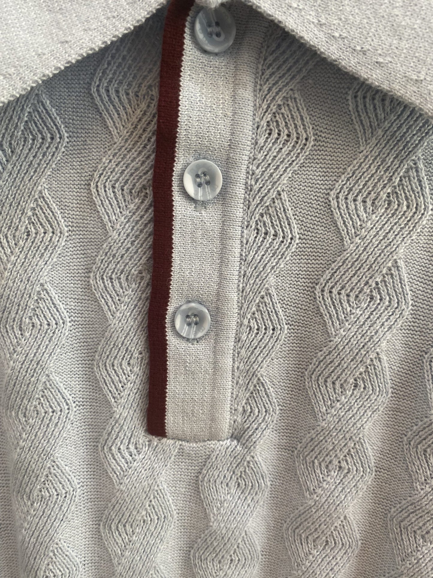 Merc ‘Smith’ Knitted Polo, Sky Blue with Burgundy