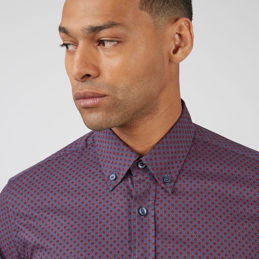 SALE Ben Sherman Long-Sleeved Cotton Patterned Shirt, Red