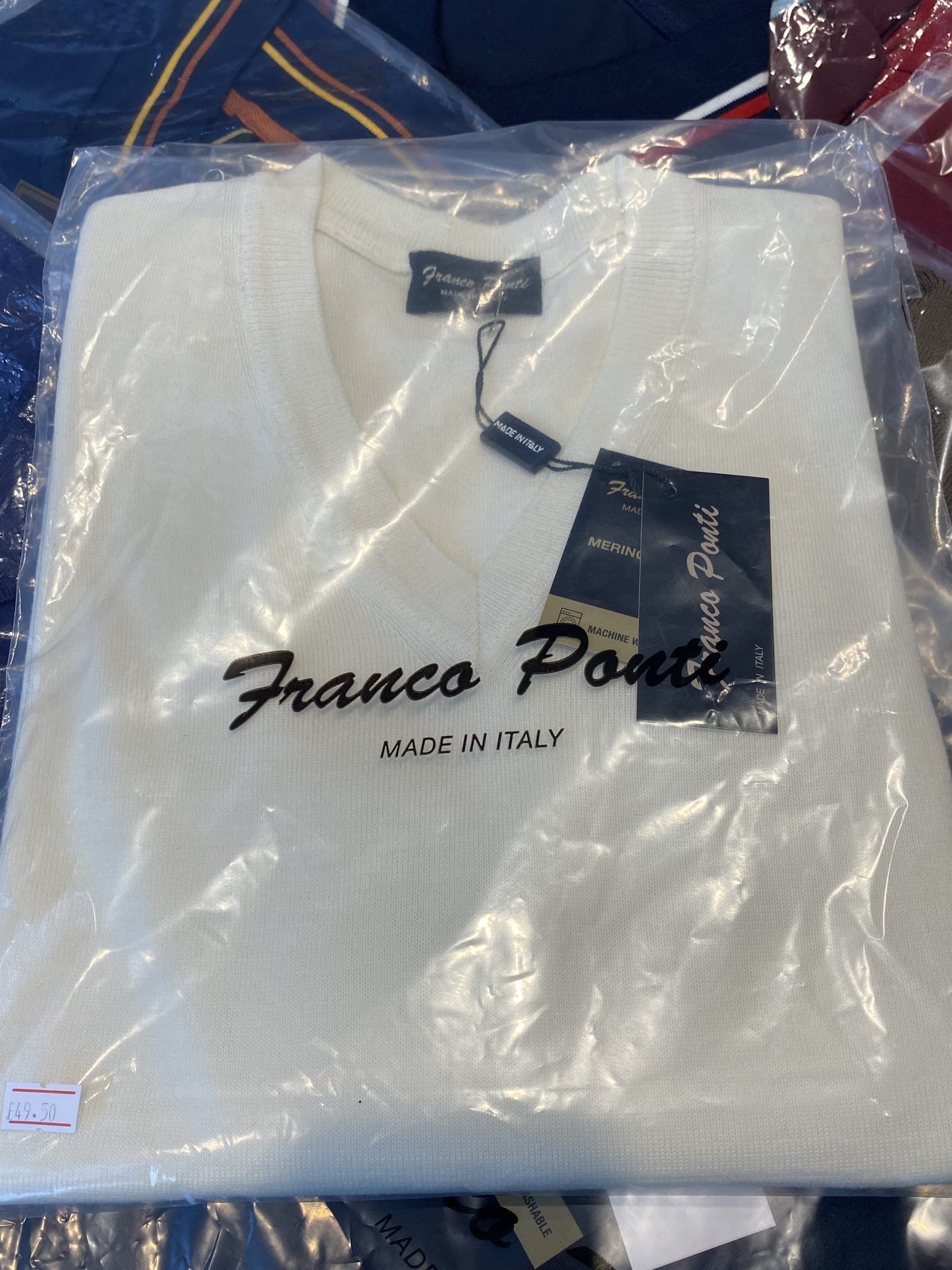 Franco Ponti V-Neck Merino Mix Jumper, Ecru