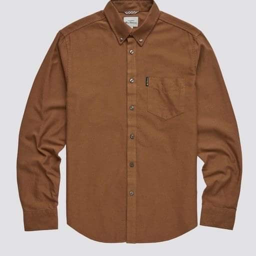 SALE Ben Sherman Long-Sleeved Cotton Oxford Style Shirt, Brown