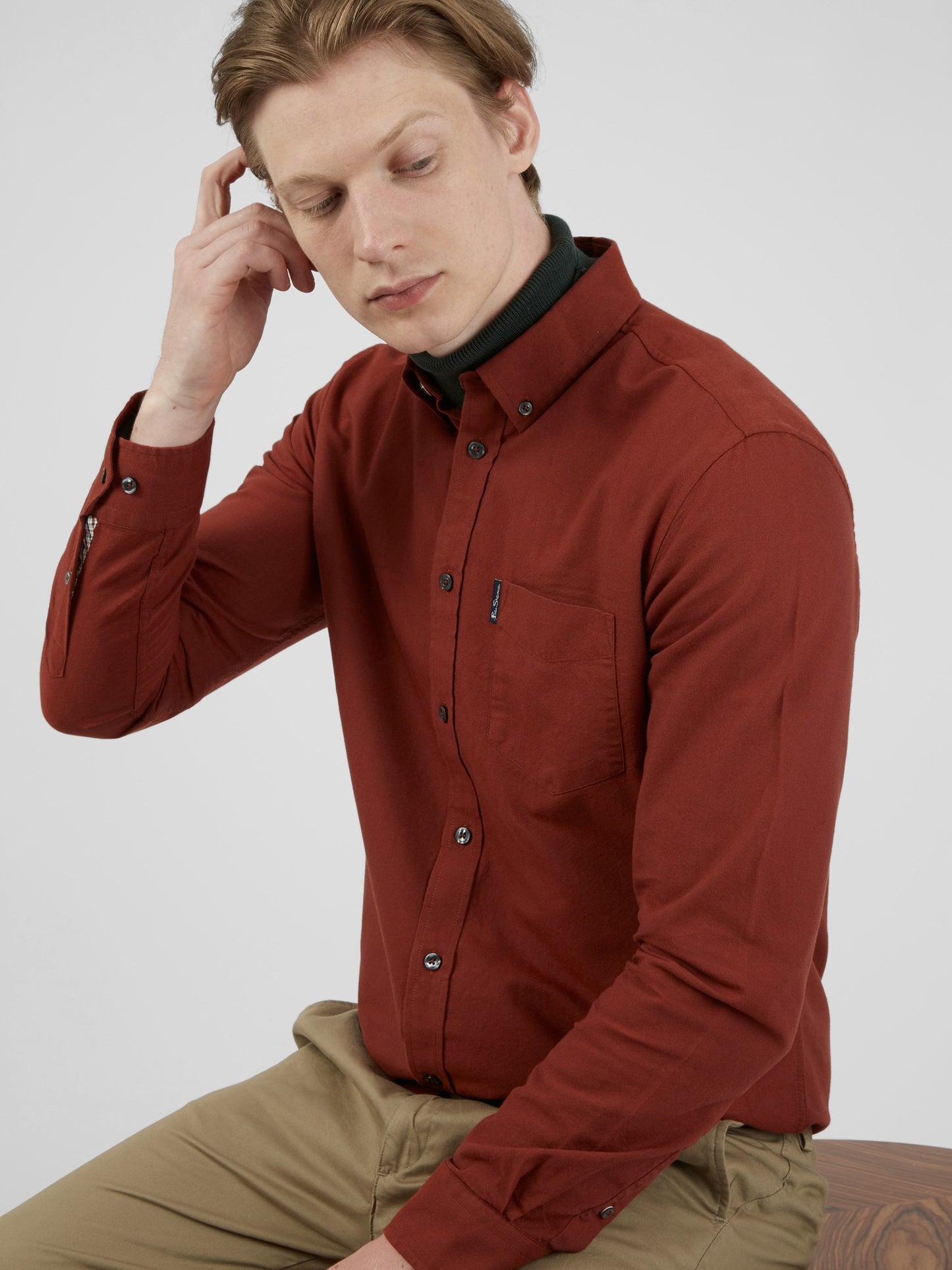 Ben Sherman Long-Sleeved Cotton Oxford Style Shirt, Burnt Orange