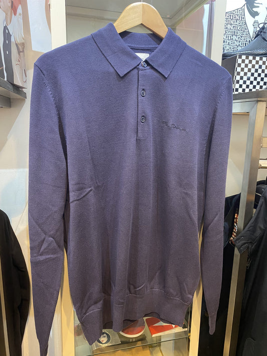 Ben Sherman Long Sleeved Knitted Polo Shirt, Ink