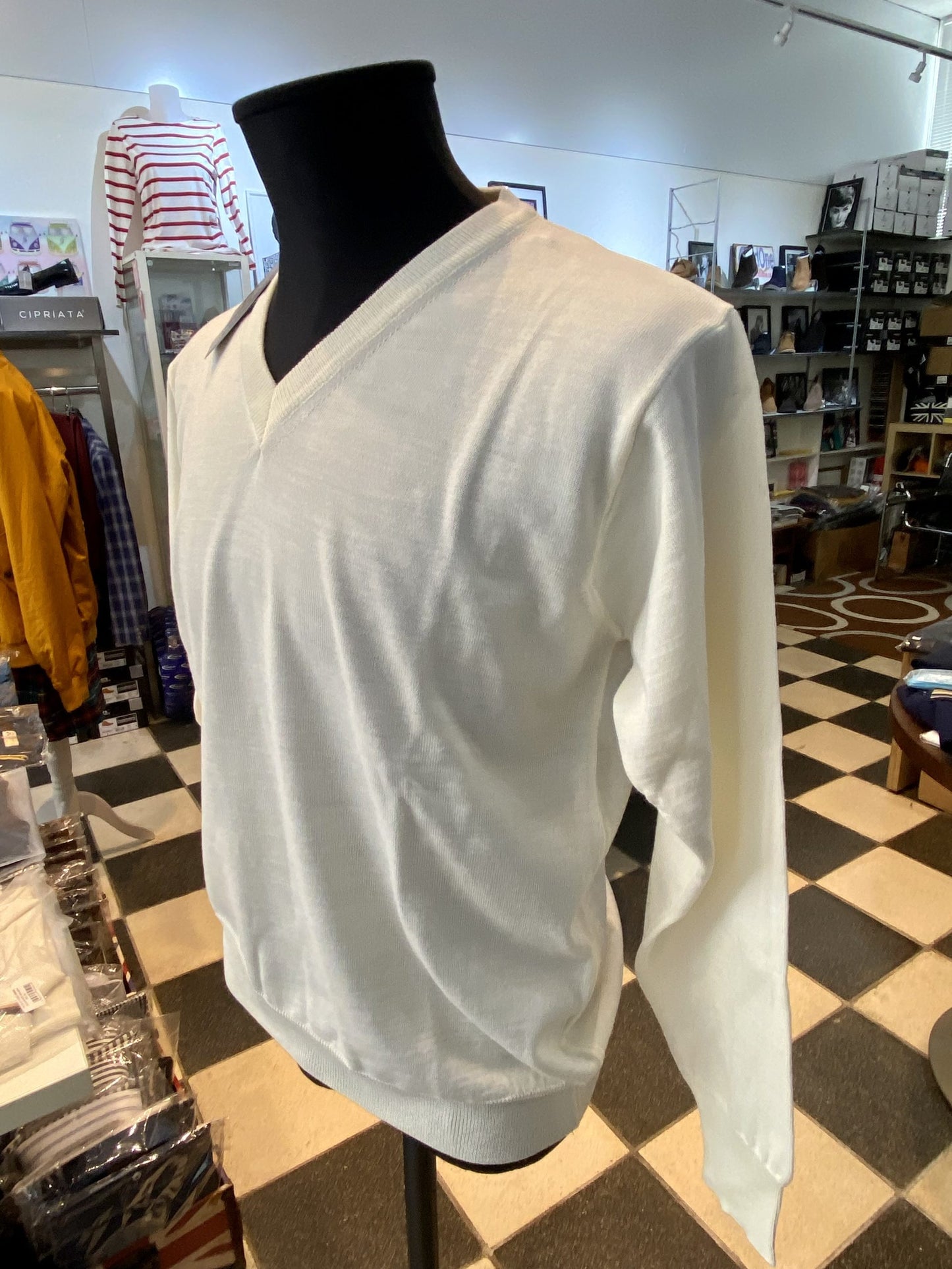 Franco Ponti V-Neck Merino Mix Jumper, Ecru