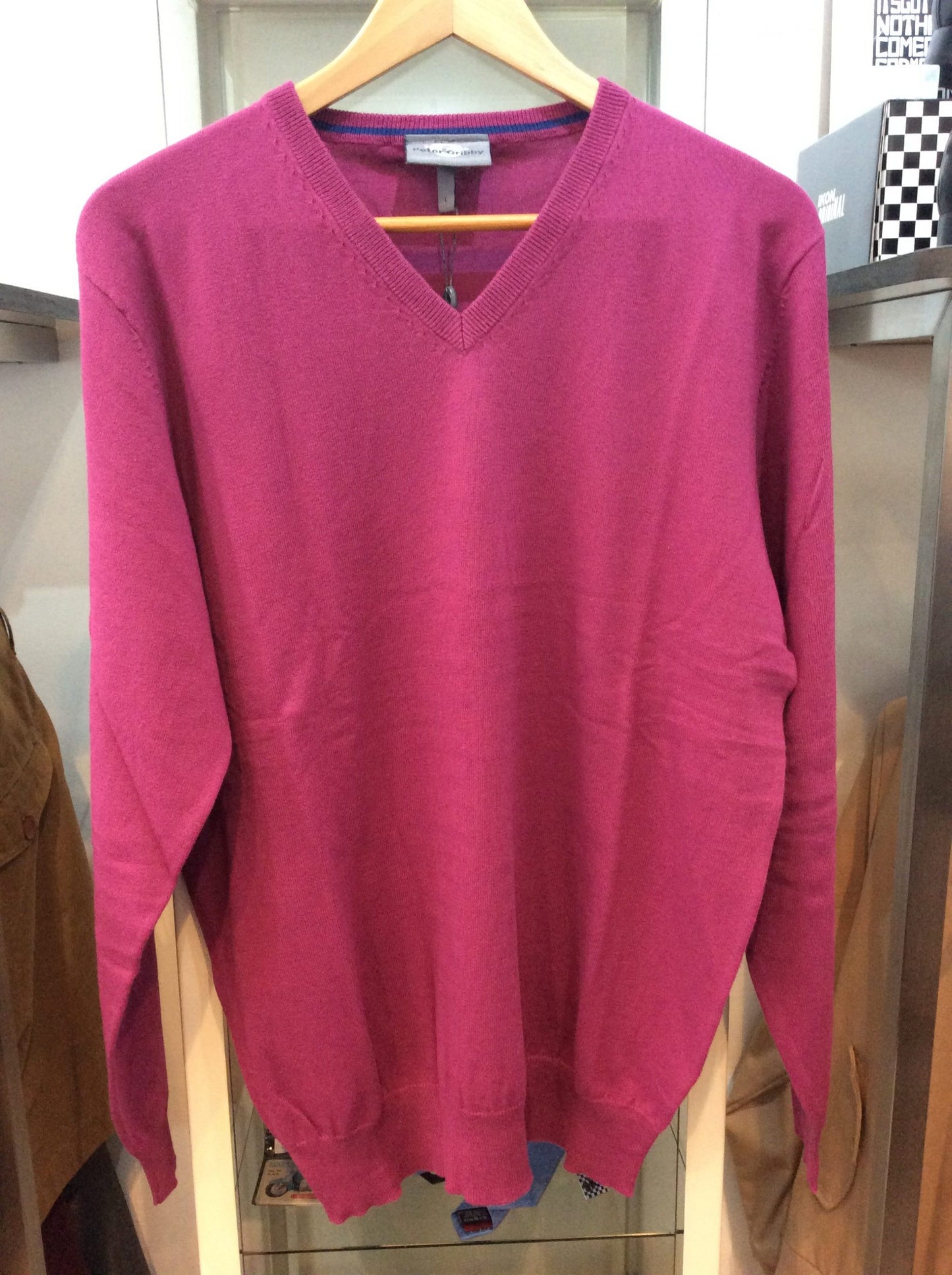 SALE Peter Gribby Premium Cotton and Cashmere Blend V-Neck Jumper, Beetroot