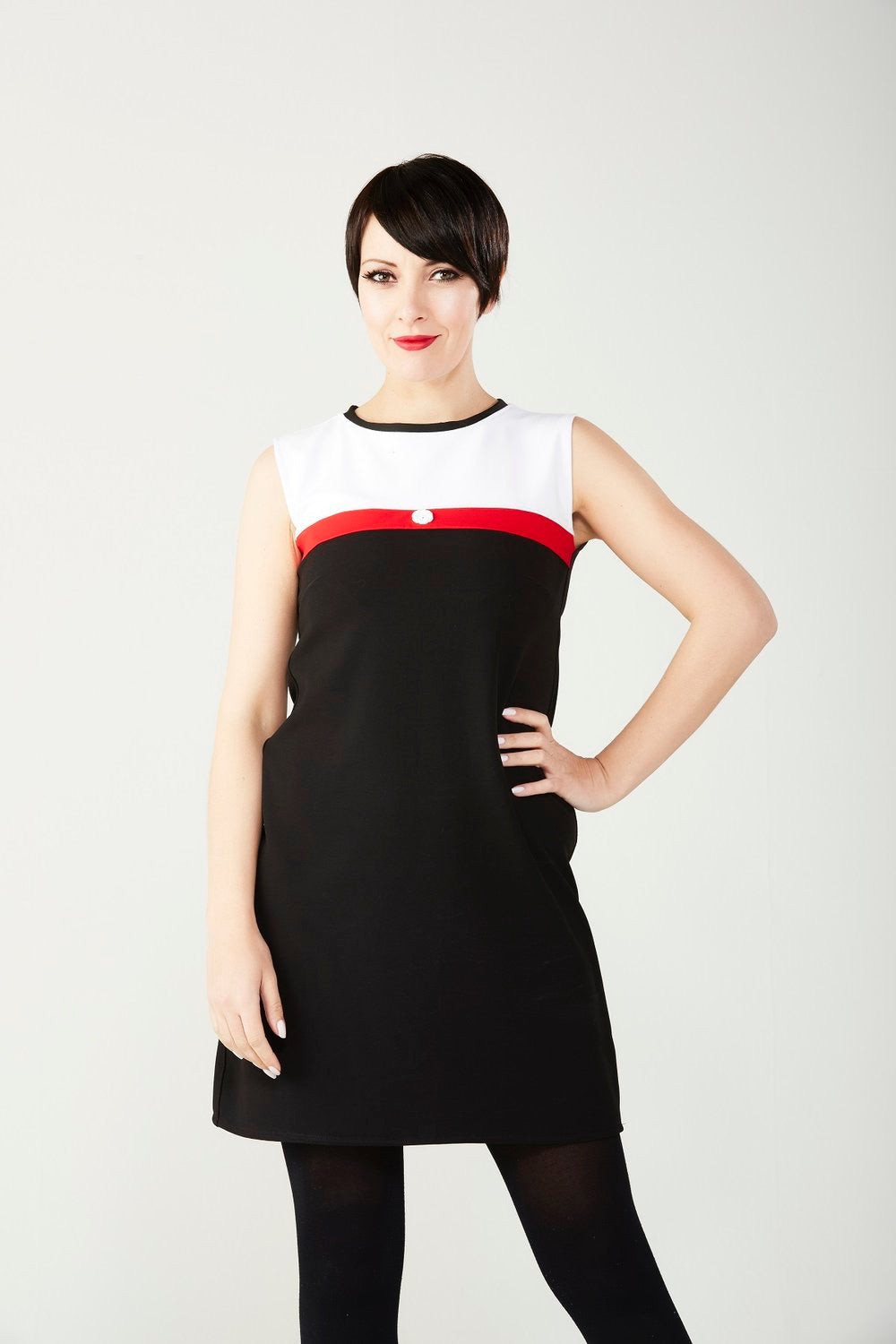 Love Her Madly ‘Cathy’ Mod Shift Dress, Black, White and Red