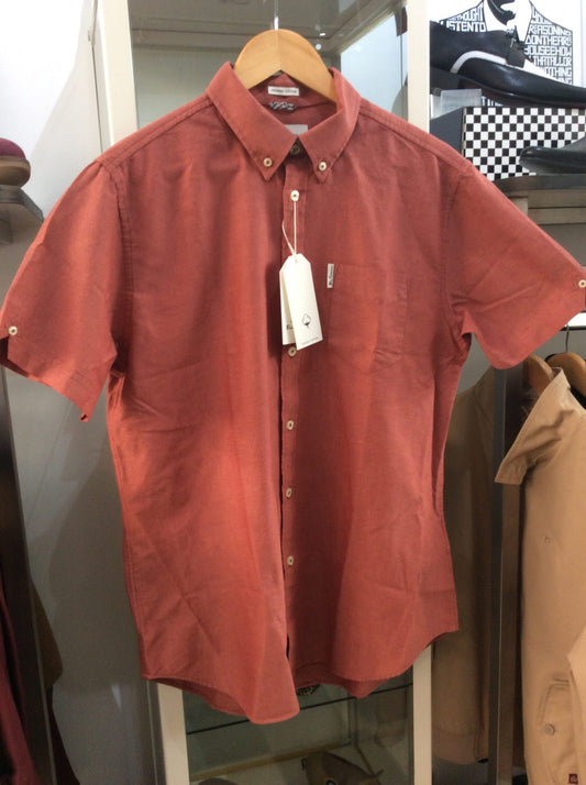 Ben Sherman Short Sleeved Cotton Oxford Shirt, Dark Pink