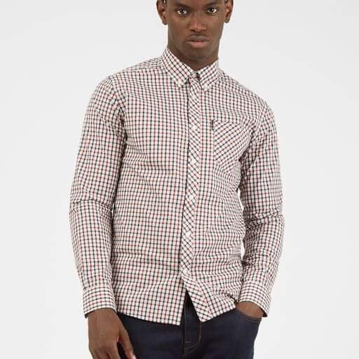 Ben Sherman Long-Sleeved Cotton Checked Shirt, Red