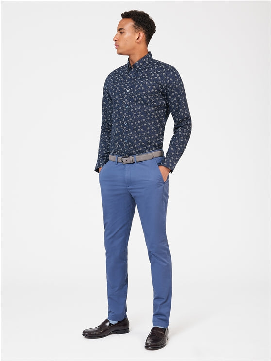 Ben Sherman Stipple Print Long Sleeved Cotton Shirt, Navy