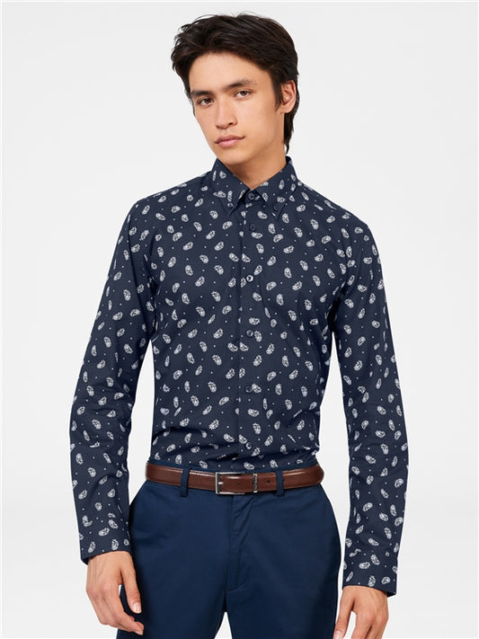 Ben Sherman Dark Navy Paisley Long Sleeved Shirt
