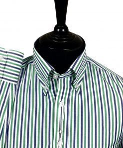 Striped Cotton Long-Sleeved Shirt in Purple, Green & White from Real Hoxton