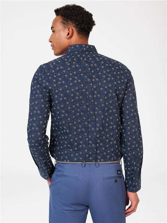 Ben Sherman Stipple Print Long Sleeved Cotton Shirt, Navy