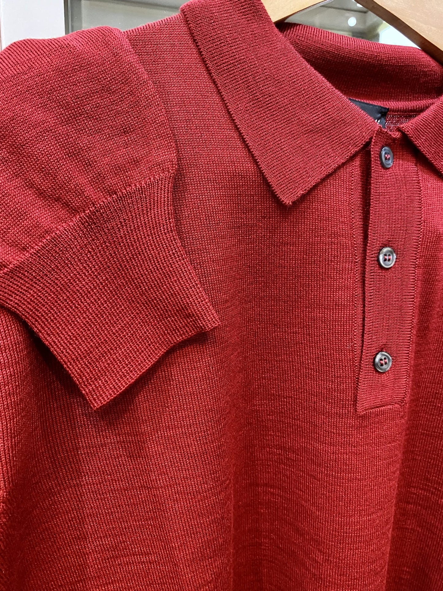 Franco Ponti Merino Mix Long Sleeve Knitted Polo Shirt, Burgundy