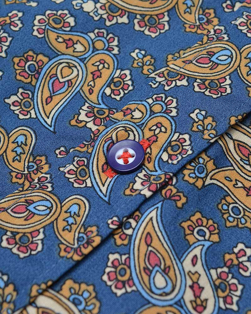 Lambretta Long-Sleeved Paisley Shirt, Navy & Mustard