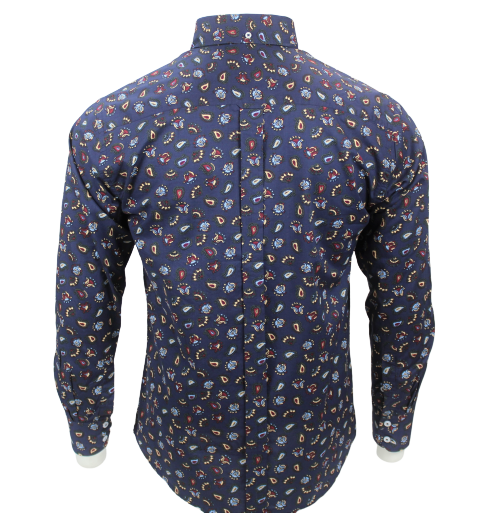 Navy Cotton Long-Sleeved Paisley Shirt from Real Hoxton