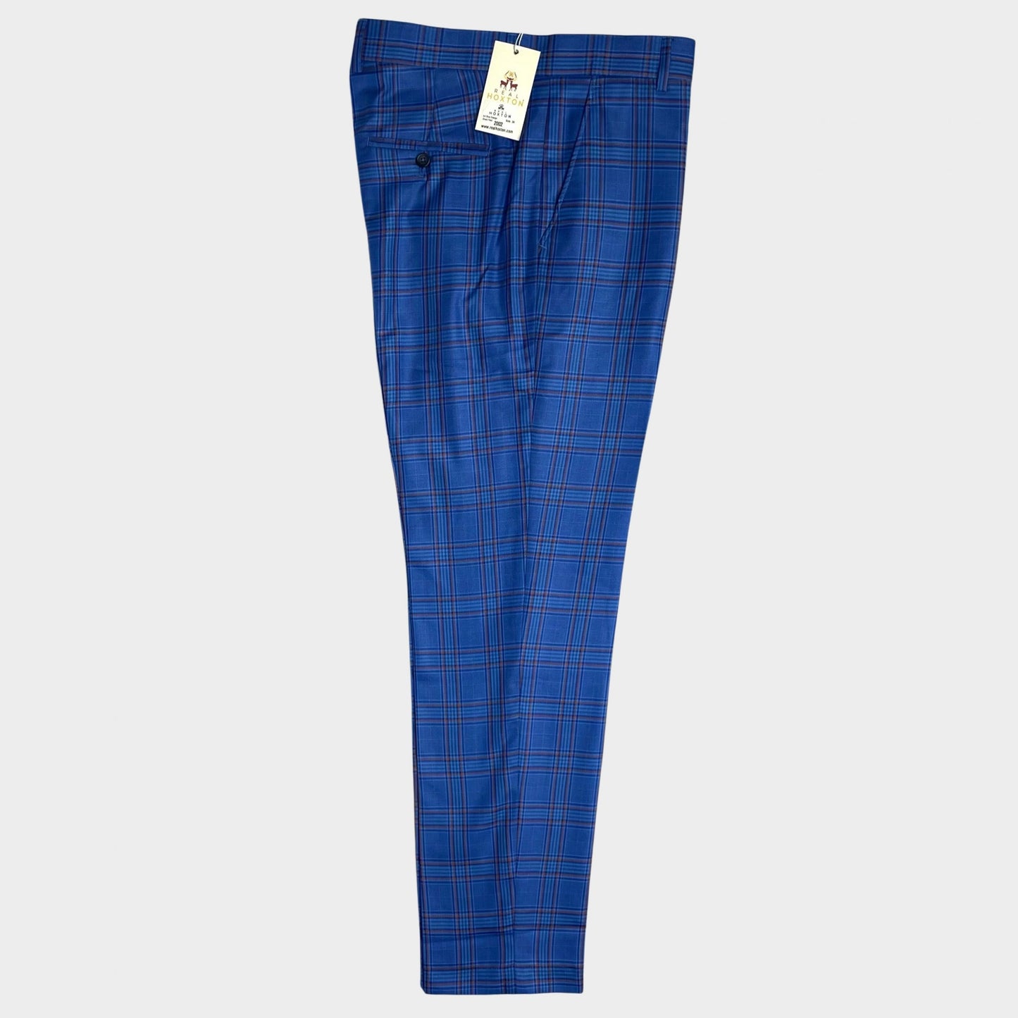 Real Hoxton Ink Blue Checked Sta-Press Trousers