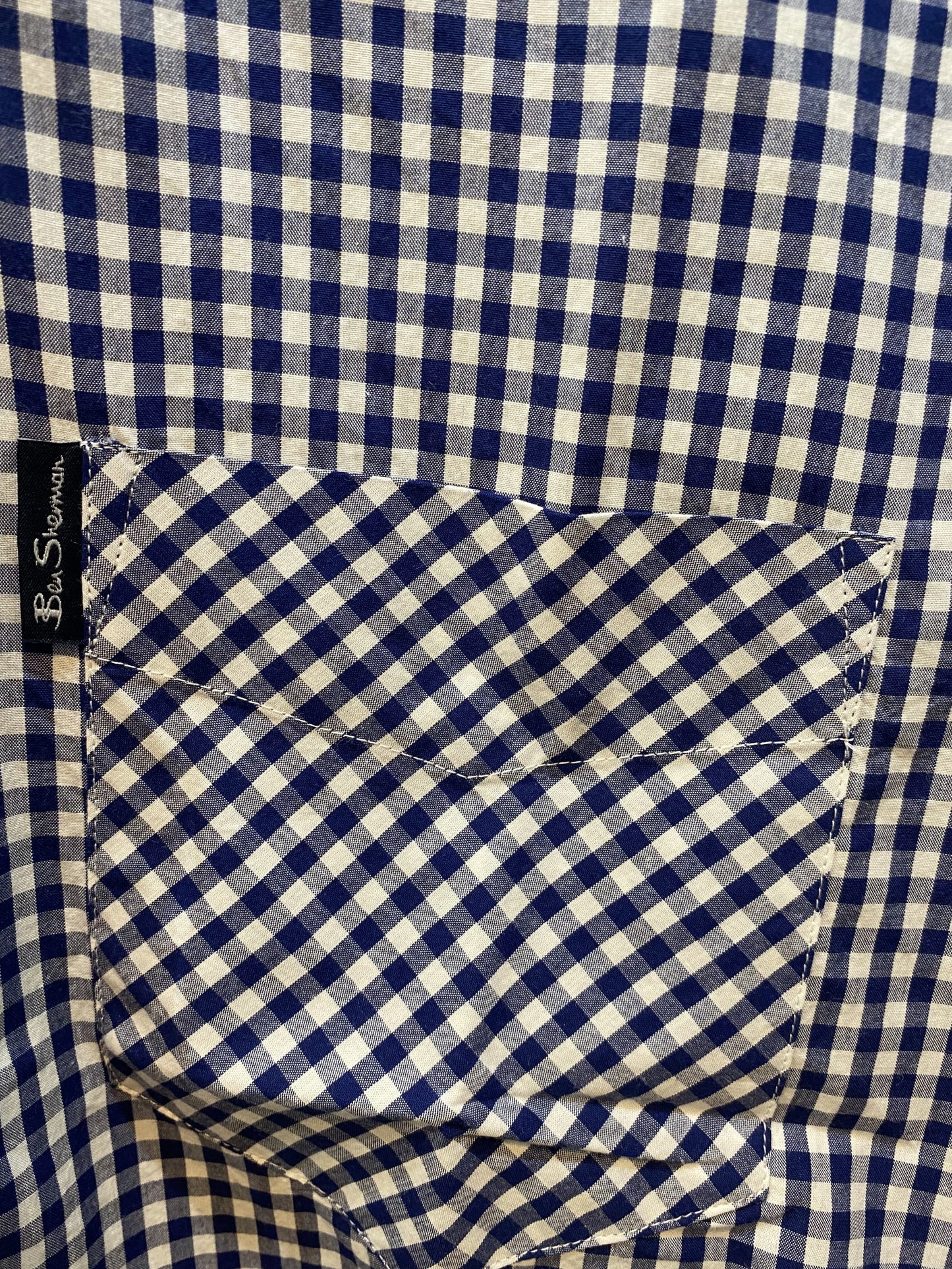 Ben Sherman Long-Sleeved Cotton Checked Shirt, Navy & White