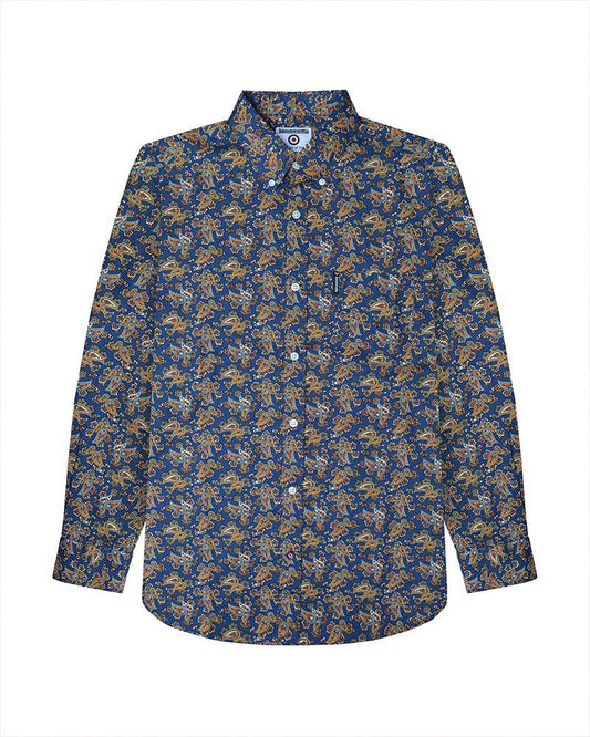 Lambretta Long-Sleeved Paisley Shirt, Navy & Mustard